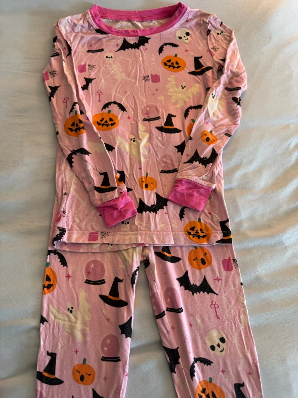 Kids Pink Halloween Pumpkin & Bat Pajama Set